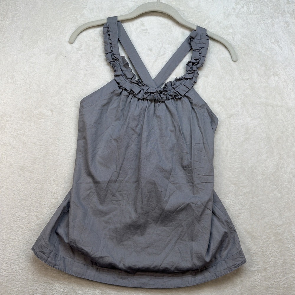 J‎ Crew Ruffle Tank Top Womens 0 Crossback Babydoll Summer Gray